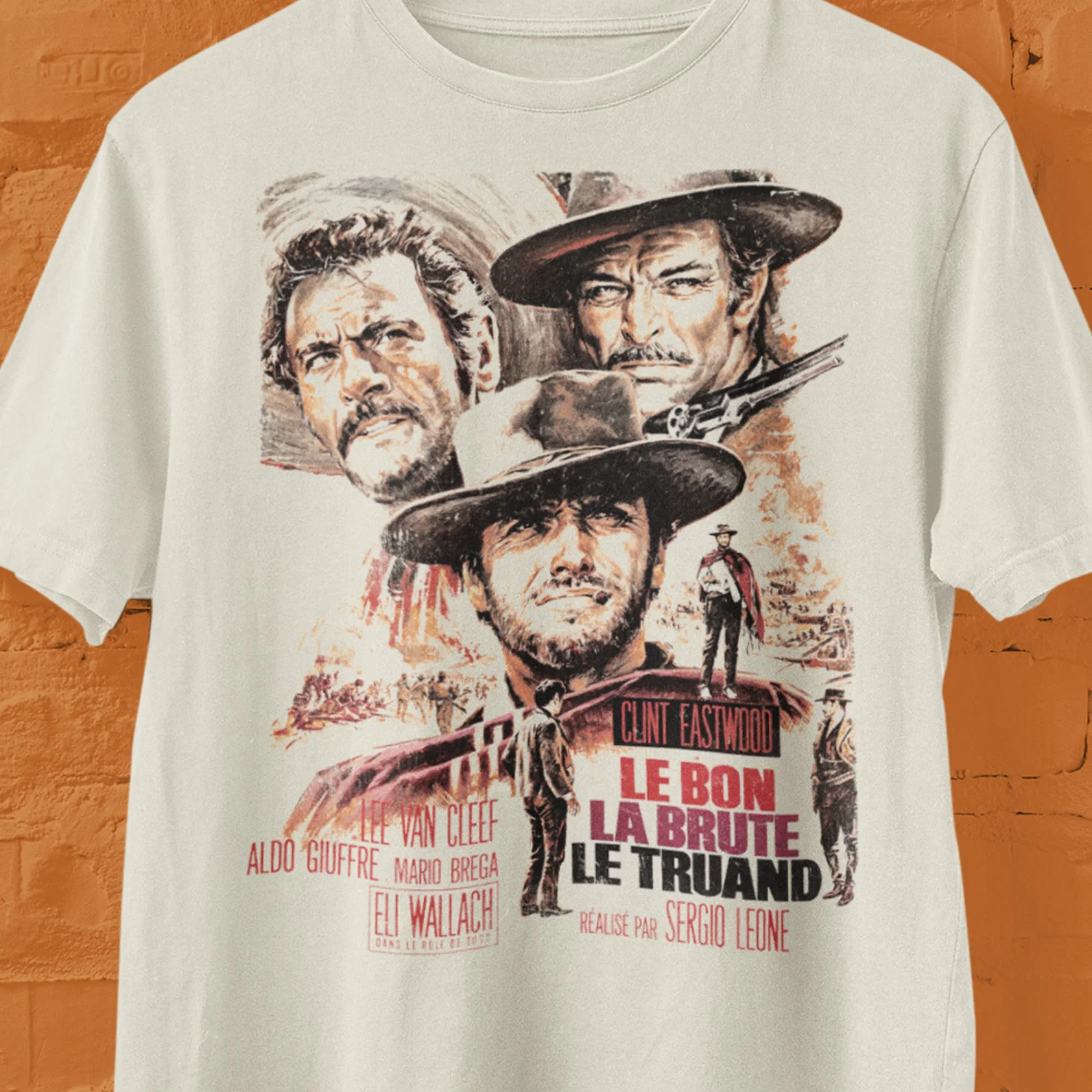 Хорошо плохой и уродливый Клинт Eastwood французский постер фильма футболка