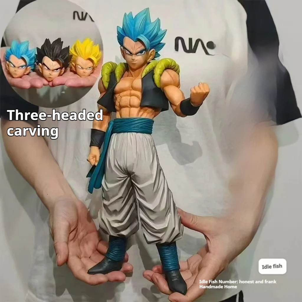 Аниме Dragon Ball Рисунок Saiyan Three Heads Gogeta Gk ПВХ 32 см Фигурка Украшение комнаты Коллекция