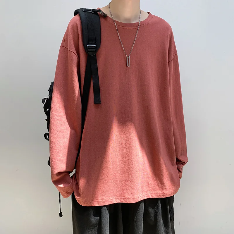 

12-color Cotton T Shirt Men Fashion Oversized O-neck Tshirt Men Streetwear Korean Loose Long-sleeved T-shirt Mens Tops S-3XL