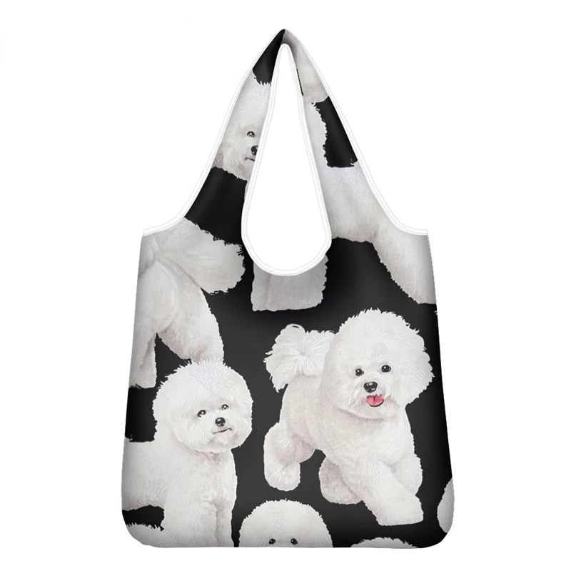 

HOMDOW Cute Dog Bichon Eco-Friendly Lady Tote Bags Animal Print Foldable Storage Grocery Bags Slight Quality Duty Handbags