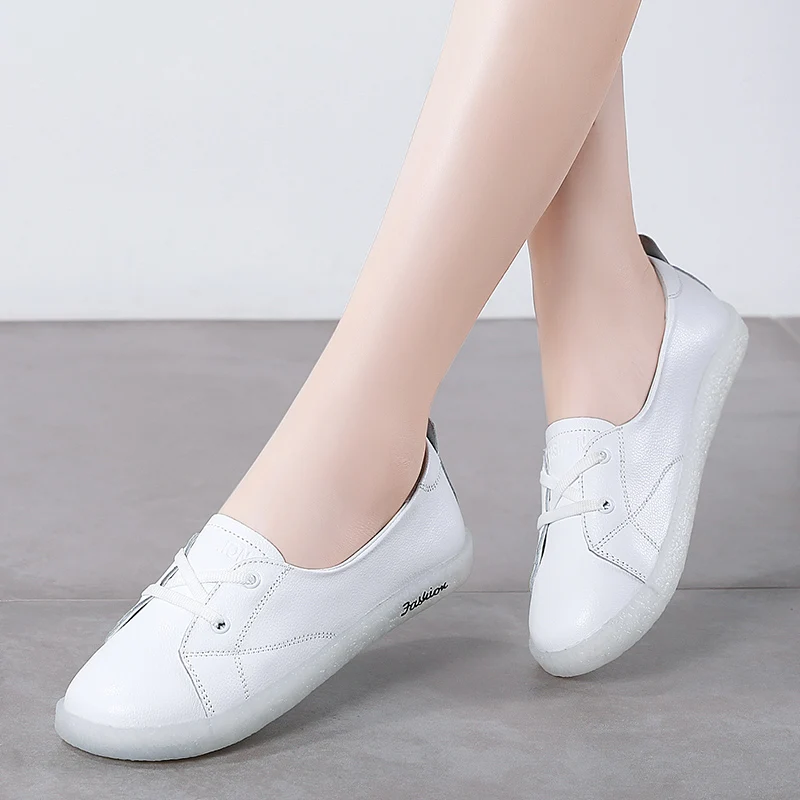 

Retro Style Genuine Leather Shoes Women Flats Cow Leather Woman Casual Shoes Soft Comfortable