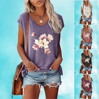women fashion round neck t shirt floral printed top summer short sleeve tee shirt pullvoer loose blouses ladies casual t shirt