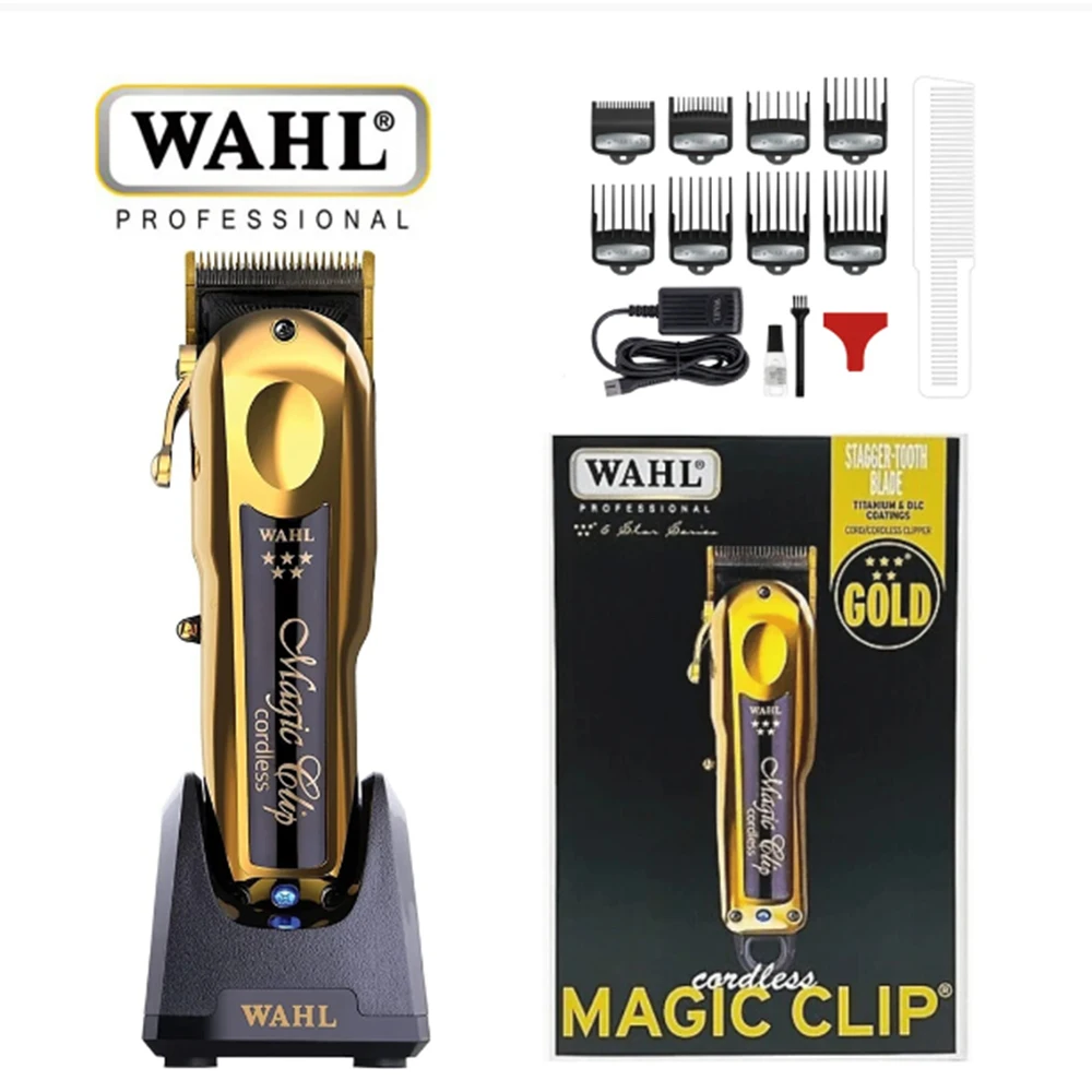 Wahl 8148 Professional 5 Star Cordless Magic Clip Hair Clipper Detailer® Li Hair Trimmer Golden Edition with a Charge Stand