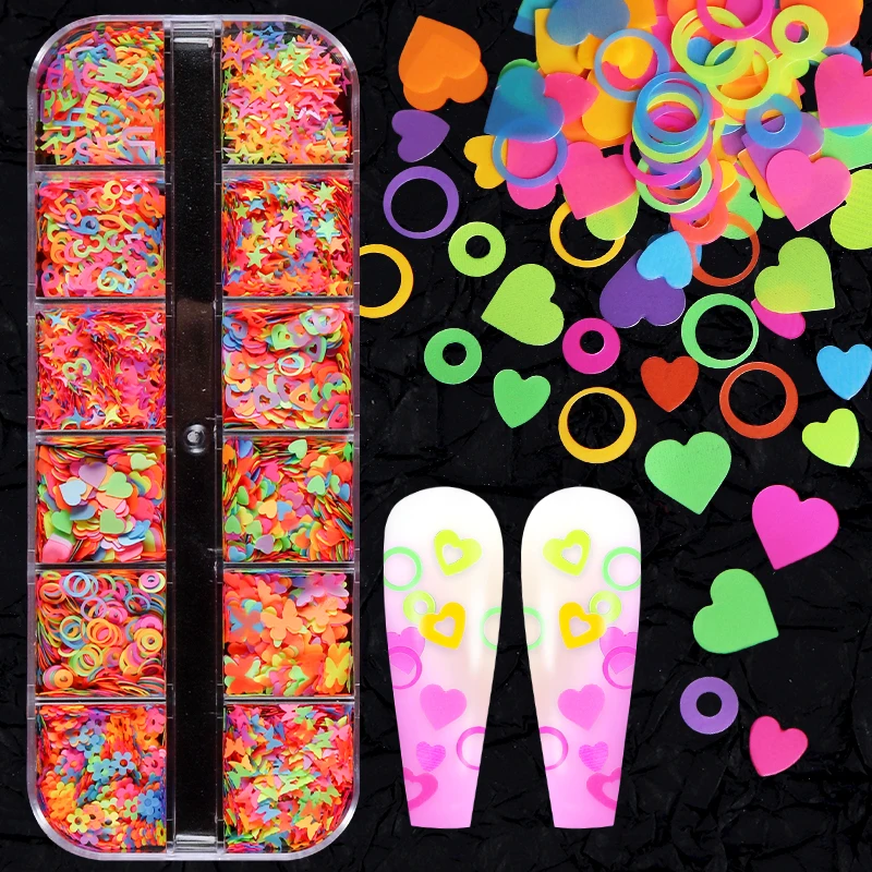 

Fluorescent Mix Sequins Nail Art Glitter Bulk Summer Decoration Colorful Butterfly Star Bubble Letter Paillettes For Nail Design