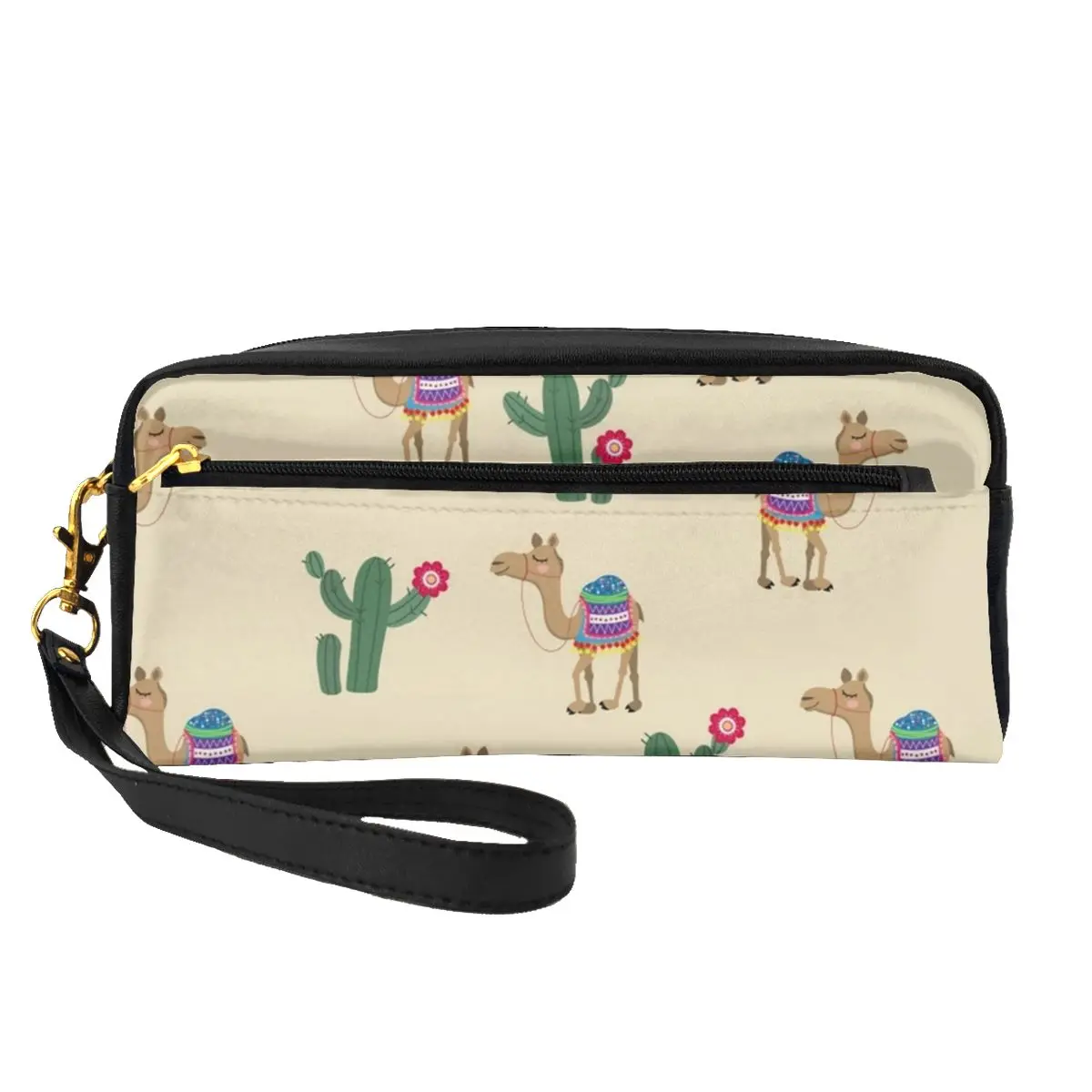 

Desert Print Leather Storage Organizers Colorful Camels Cactus Multi-purpose Makeup Pouch Daily Woman Cosmetic Bags