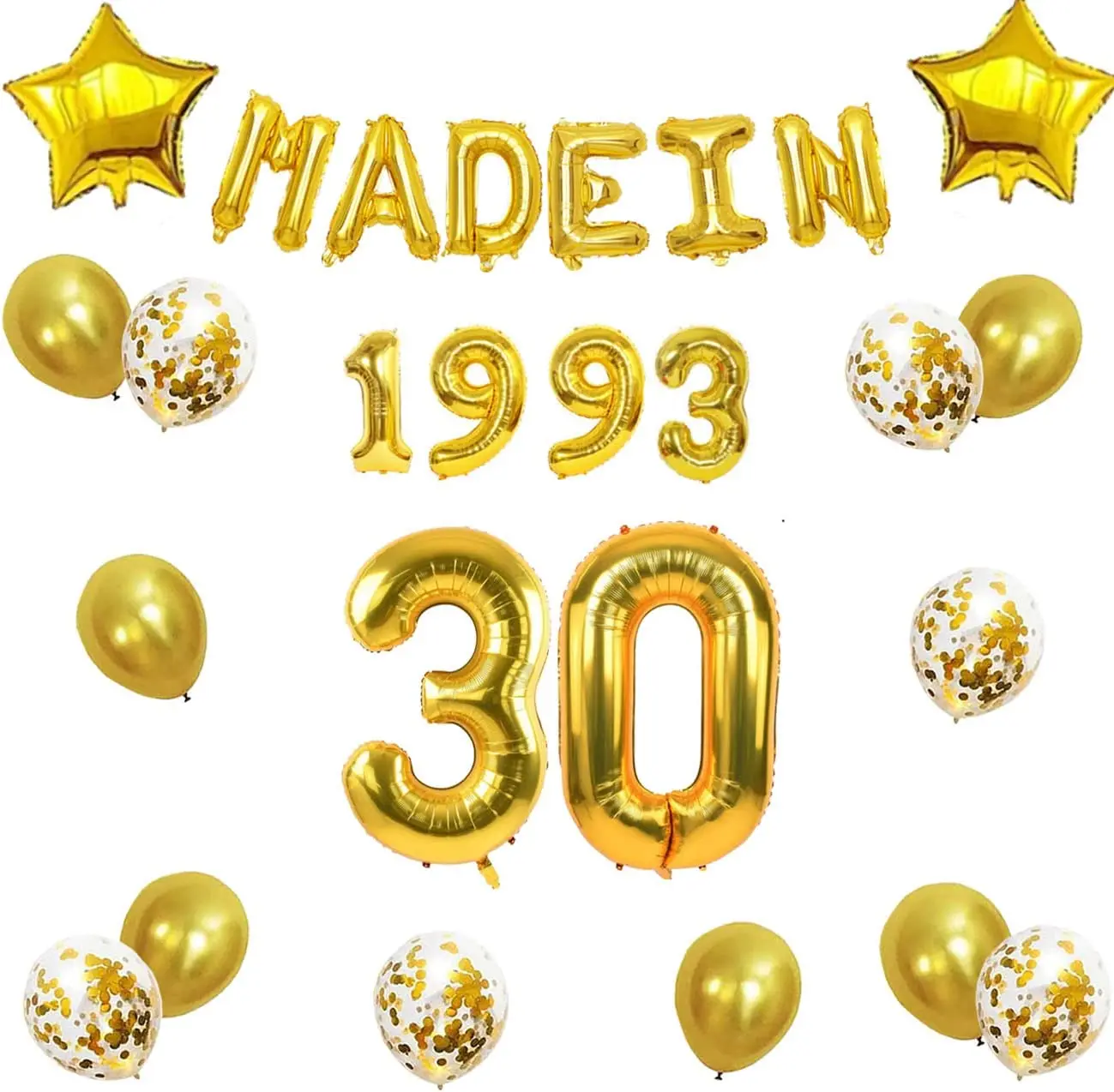 

27pcs MADE IN 1993 30 Gold Banner Gold Latex Confetti Balloons Star Balloons for 30th Birthday Party Born in 1993 Decor