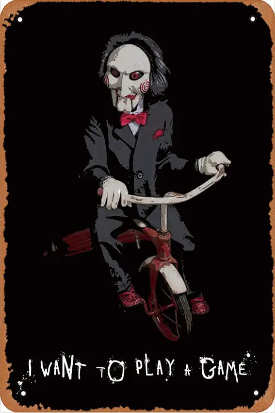 Пила-я хочу поиграть в кучу-постер фильма винтажный жестяной знак металлический