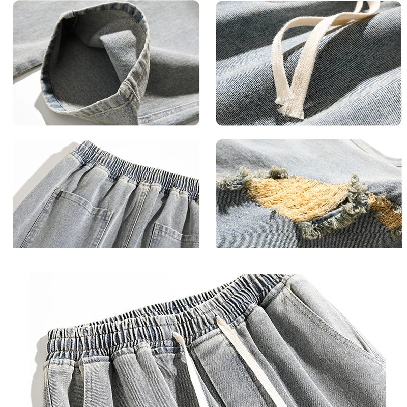 DEEPTOWN Vintage Ripped Jeans Men Retro Distressed Denim Trousers Male Hole Pants Punk Loose Casual Streetwear Hip Hop Spring