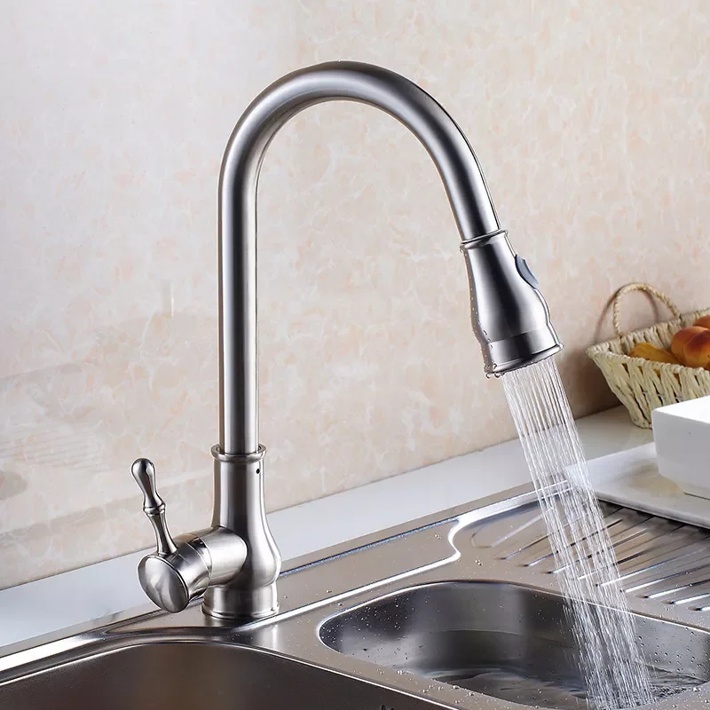 Кухонный смеситель золотой кран с высокой дужкой выдвижной вращающийся для