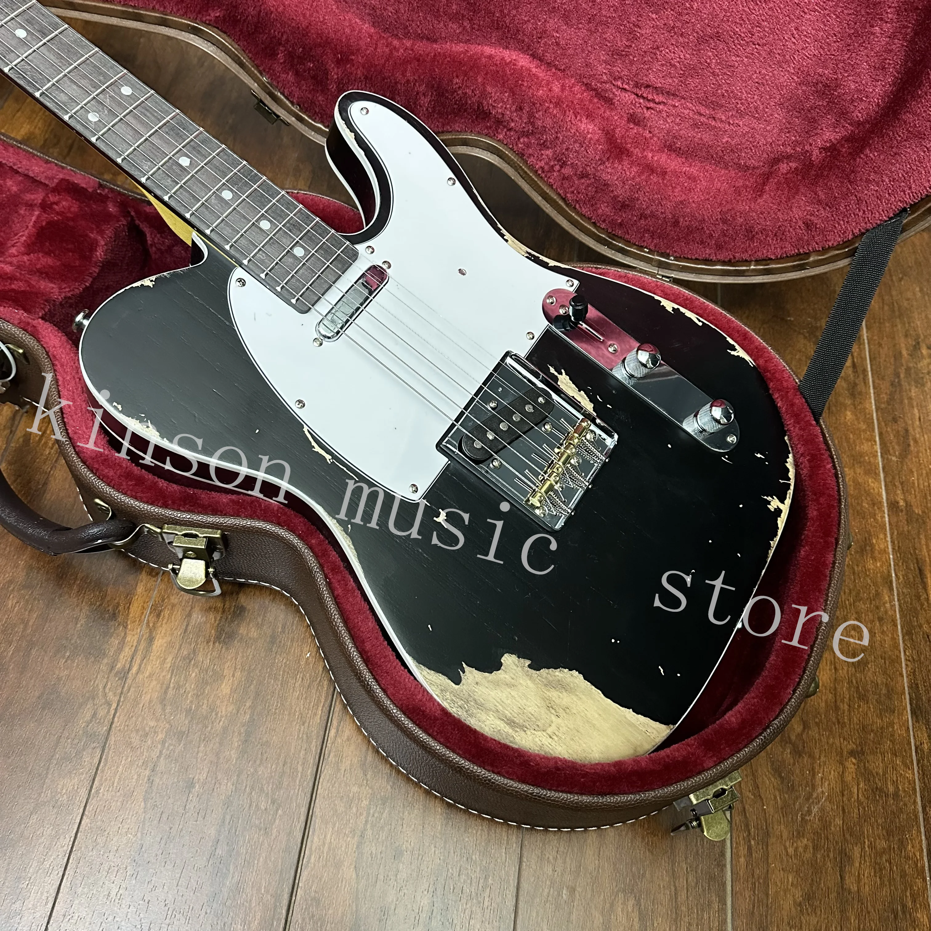 _ Тяжелая реликсовая электрическая гитара Кленовая шейка состаренный черный