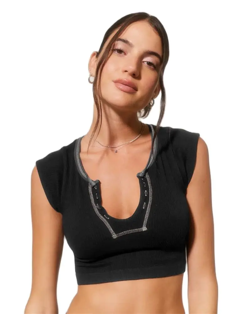 

Xylocarp ESBU 2023 Summer Slim Ultra Short Sexy Spice Top Knit Thread Base T-shirt