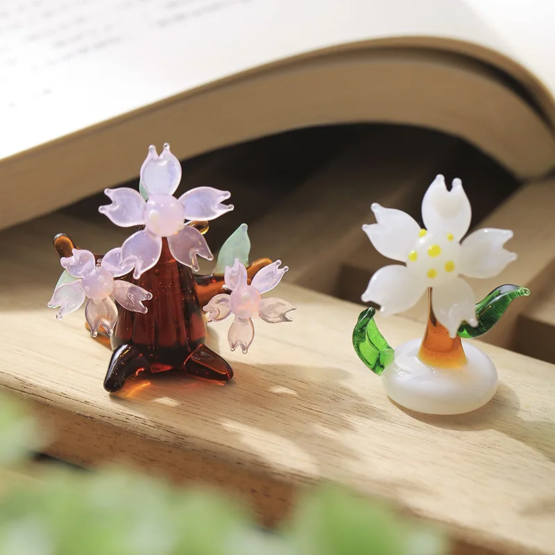 

Pure Handmade Japanese Craftsman Crafts Mini Exquisite Handmade Glass Pink Cherry Flowers Tree Ornaments glass Flowers Tree