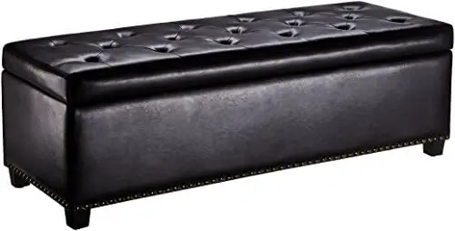 

Lift-Top Storage Ottoman Bench with Faux-Leather Upholstery and Nailhead Trim, Jet Black