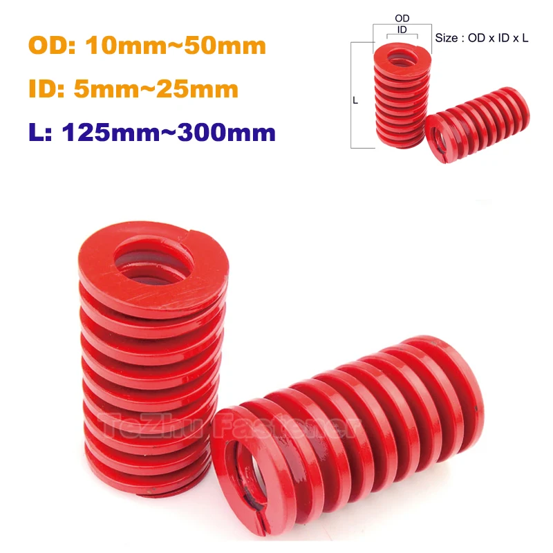 

1pc Red Medium Load Compression Mould Die Steel Pressure Spiral Spring OD 10~50mm ID 5~25mm Length 125~300mm Furniture Fittings
