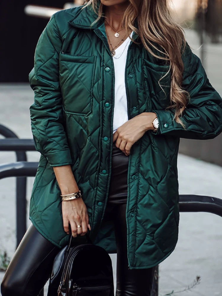 

Quilted Coat Women Casuald Parka Autumn Puffer Outerwear padded Long Sleeve Button Down Fashion Streetwear Casual Jacket