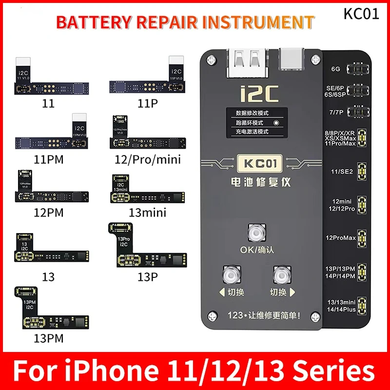 

Инструмент для ремонта аккумуляторов I2C KC01 для iPhone 11 12 13 серии, исправление состояния батареи, оптимизация погрешности всплывающих окон