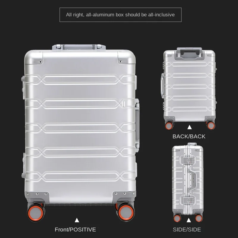 100% Aluminum magnesium alloy Travel Suitcase Rolling Luggage 20/24/29 inch Trolley Luggage