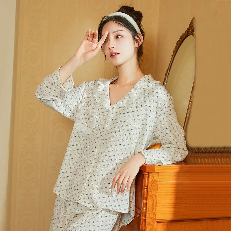 

2pcs Lapel Pajamas Set New Spring Autumn Pijamas Suit Women Sleepwear With Pockets Nightsuits Loose Casual Lingerie Home Clothes