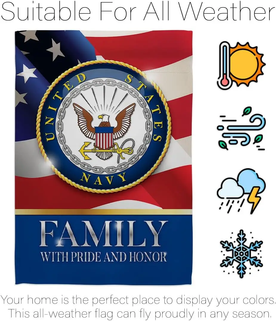 US Navy Family Garden Flag - Armed Forces USN Seabee United State American Military Veteran Retire Official House Decoration S