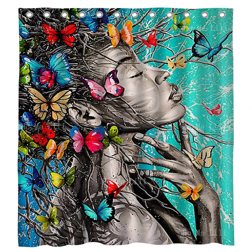 

Afro American Queen Butterflies Vine Plants Traditional Floral Demon Girl Aries Black Woman Tattoo Shower Curtain By Ho Me LiLi