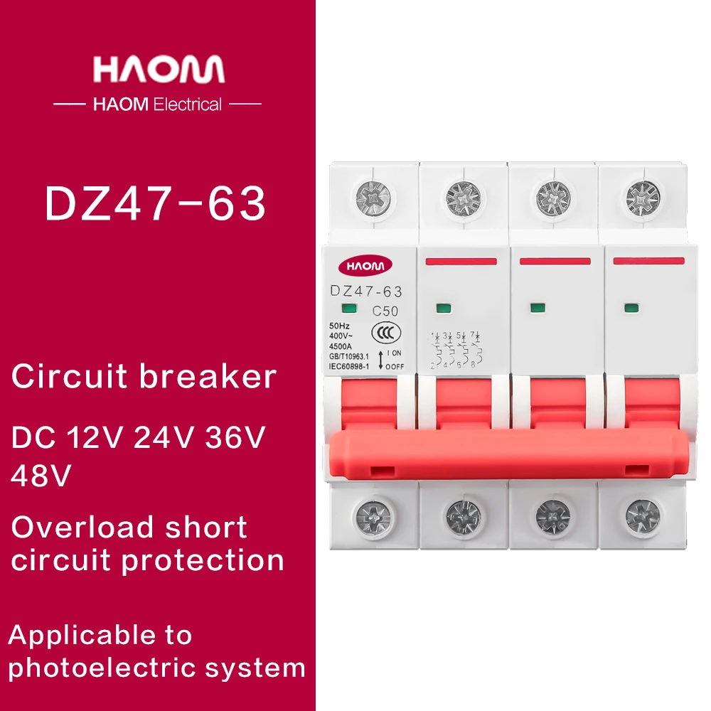 Мини автоматический выключатель HAOM DZ47 4P 3A/6A/10A/16A/20A/32A/40A/50A/63A 400V типа C MCB 35 мм монтаж
