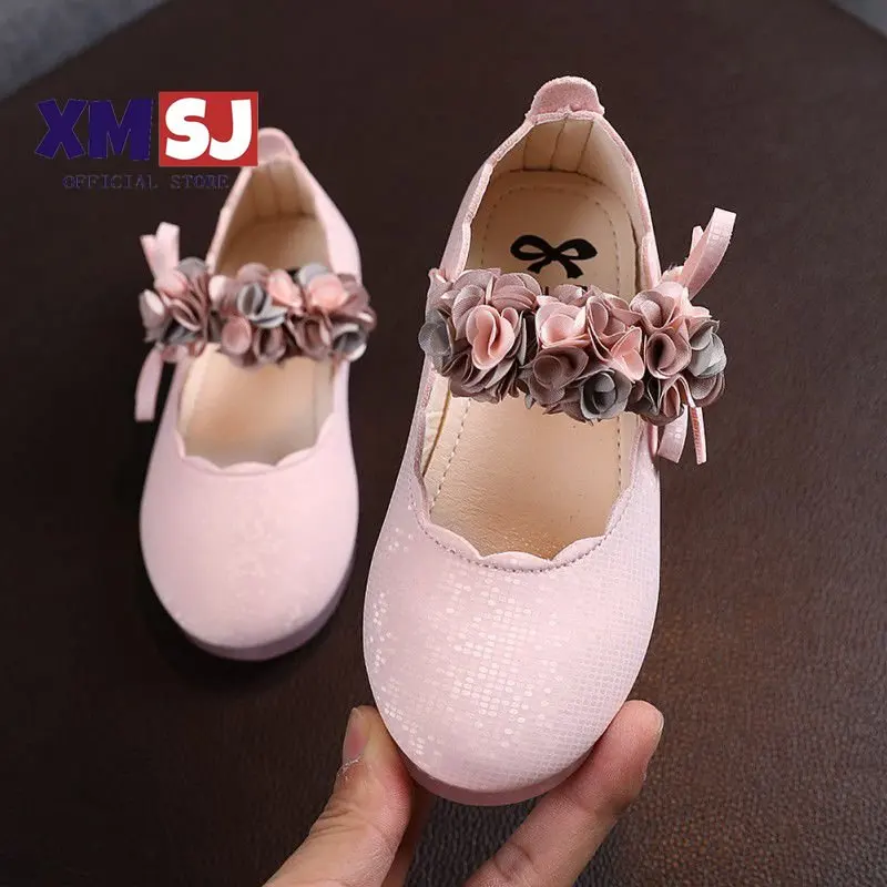 

Детские туфли на плоской подошве, кружевные туфли с большими цветами для принцесс, обувь для студенток, кожаные туфли на плоской подошве для детей