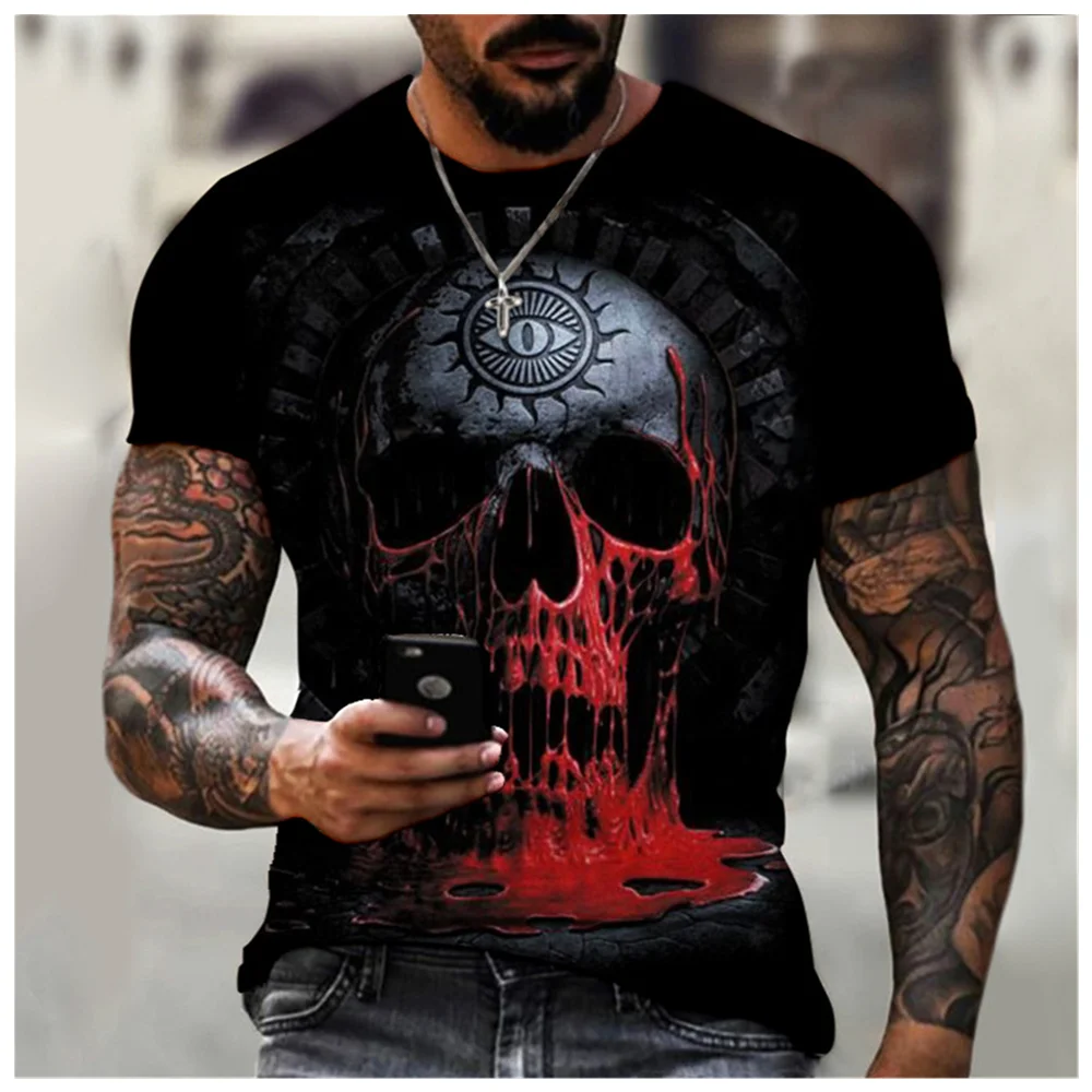 

2022 New Horror Skull 3D Printing Short Sleeve T Shirt Men Summer Loose Breathable Hip Hop Casual Comfortable Round Neck Men