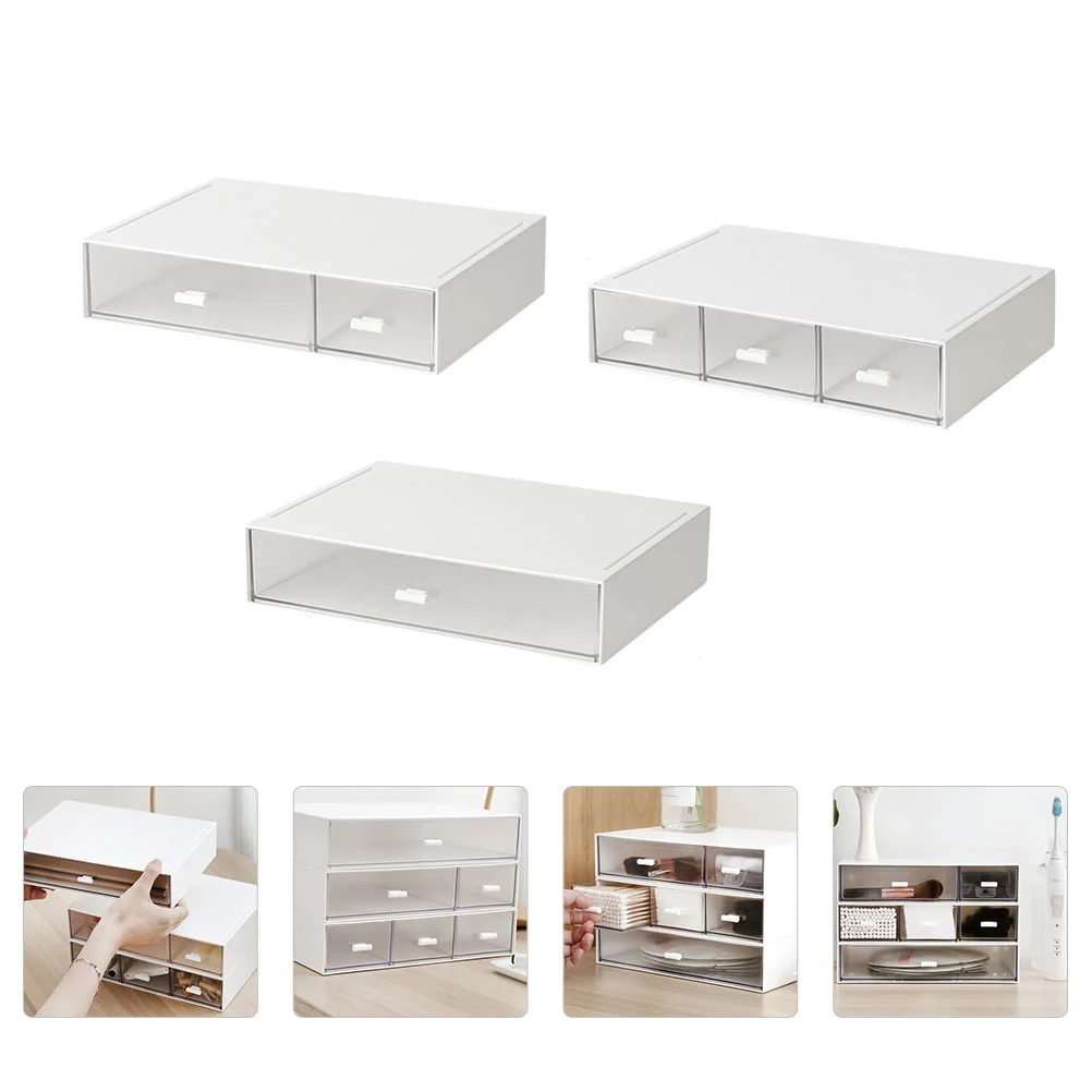 

3Pcs Makeup Storage Box Transparent Cosmetics Desktop Storage Container