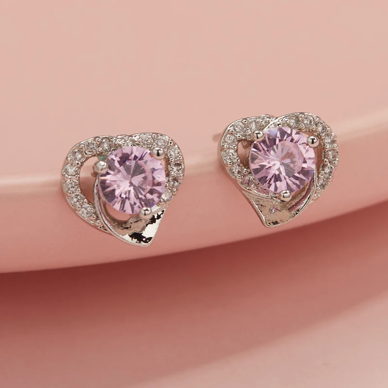 

Unique Design Pink Color Crystal Love Heart Earrings for Women Gift 2022 New Korean Statement Stud Earring Party Wedding Jewelry