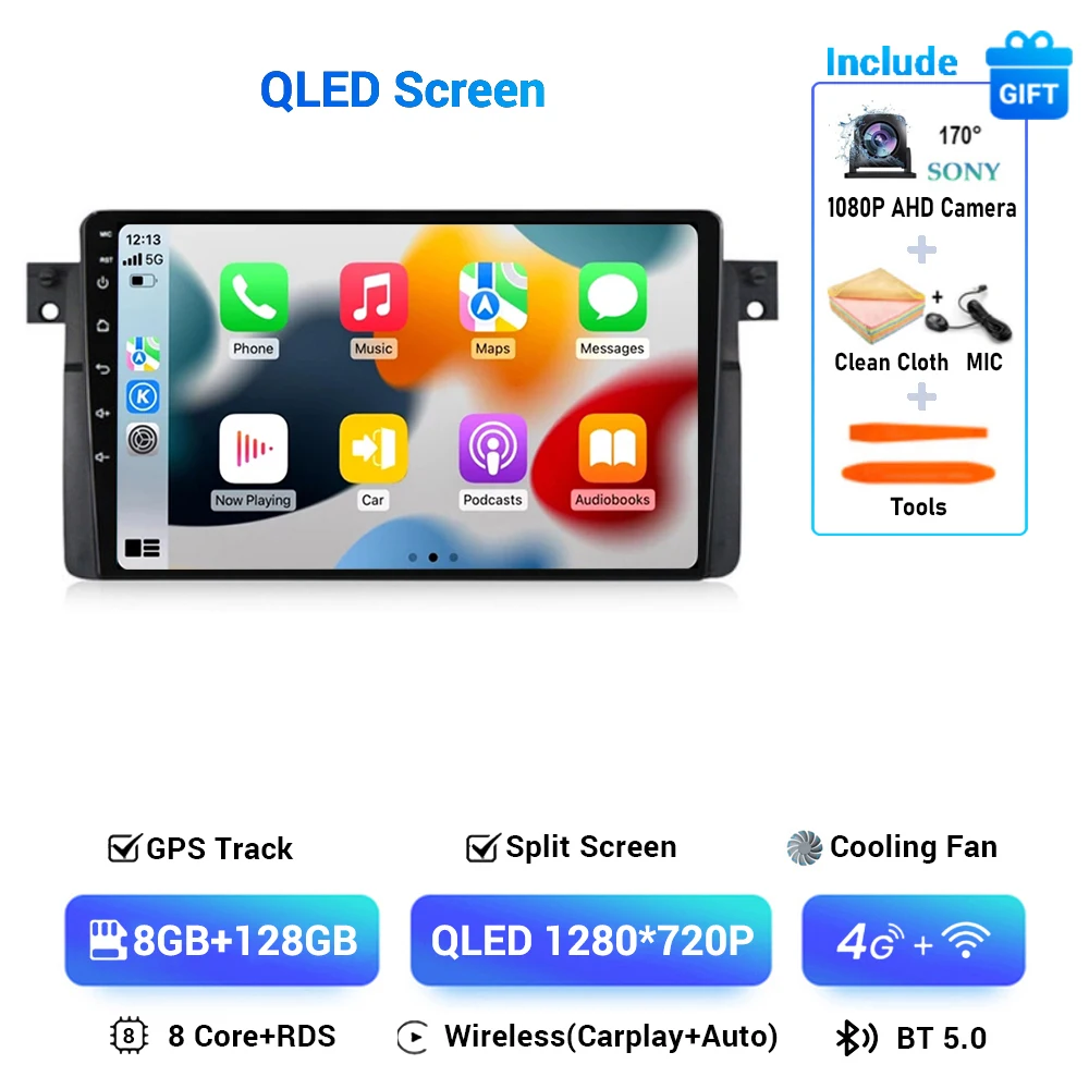 

Автомагнитола CarPlay для BMW E46 M3 318/320/325/330/335, Android 14, 4G + WIFI, мультимедийный видеоплеер с GPS и камерой 360 DSP