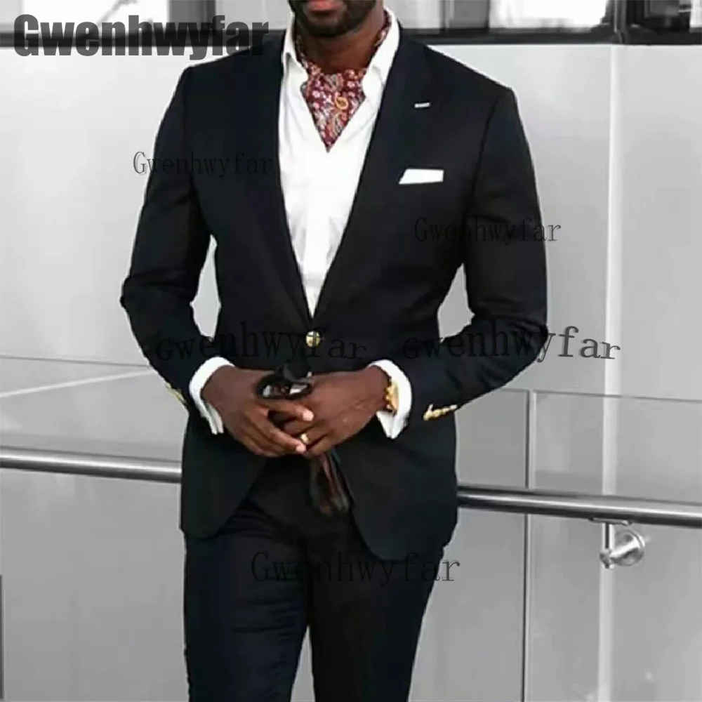 

Модные черные мужские костюмы Gwenhwyfar, комплект из 2 предметов, классический мужской повседневный костюм, мужская одежда (Блейзер + брюки)