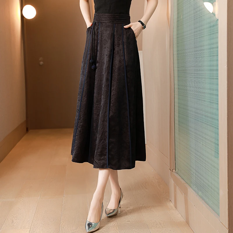 

COIGARSAM Women Skirt Spring 2022 New Silk Black Skirts Dropshipping