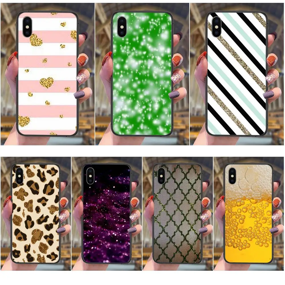 

For iPhone 13 12 11 Pro Max 8 6S 7 Plus XS XR Mini 5S SE 2022 7P 6P Big Gold Glitter Heart With White Stripes Black Prime