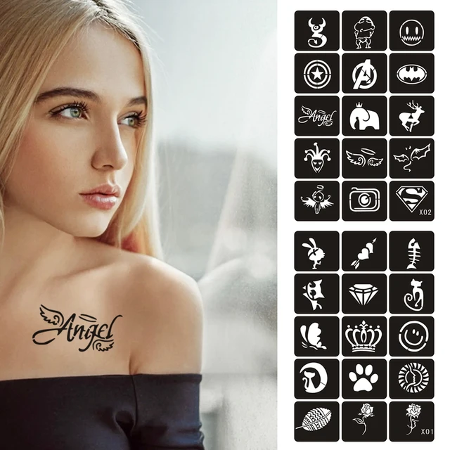 Airbrush Glitter Tattoo Stencil Women Kids Drawing Template,Small Flower Butterfly Henna Tattoo Stencil 2
