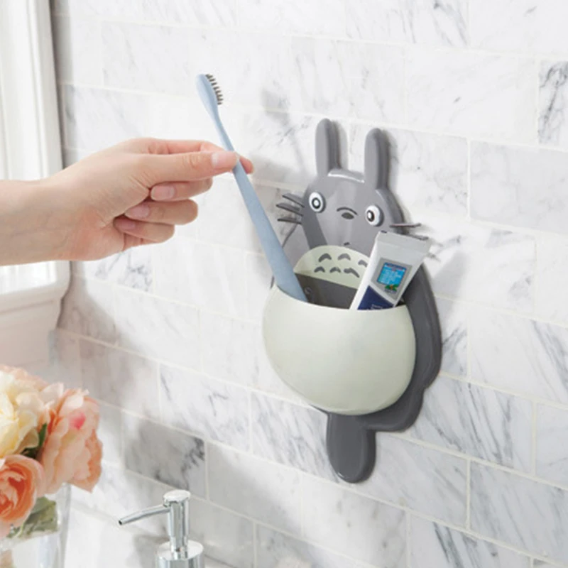 1pcs cute cartoon totoro toothbrush wall mount holder for family decoration bathroom organizer tools accessories free global shipping