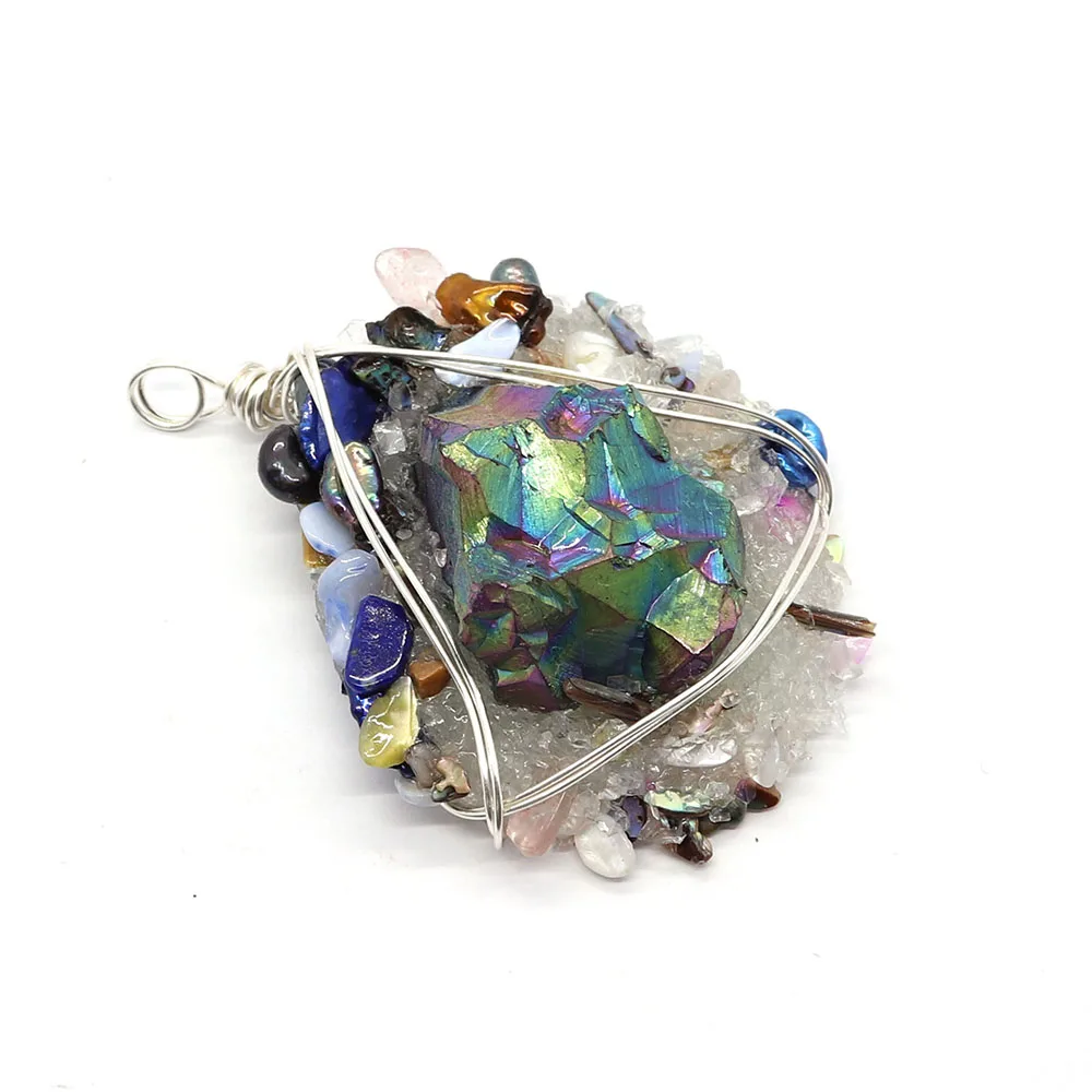 Подвеска из натурального камня асимметричный круглый цветной кристалл 40x52 мм