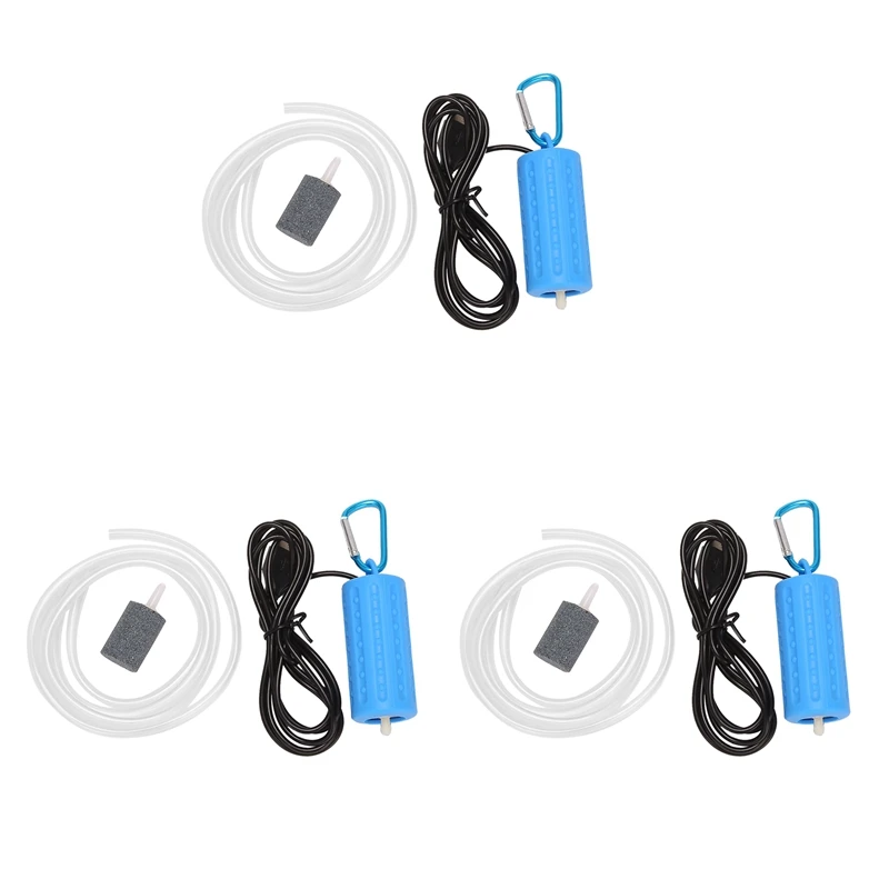 

3x USB Mini аэрационный насос Air Pump, аэратор для аквариума, ультратихий мини-аквариум, кислородный насос для рыбалки, голубой