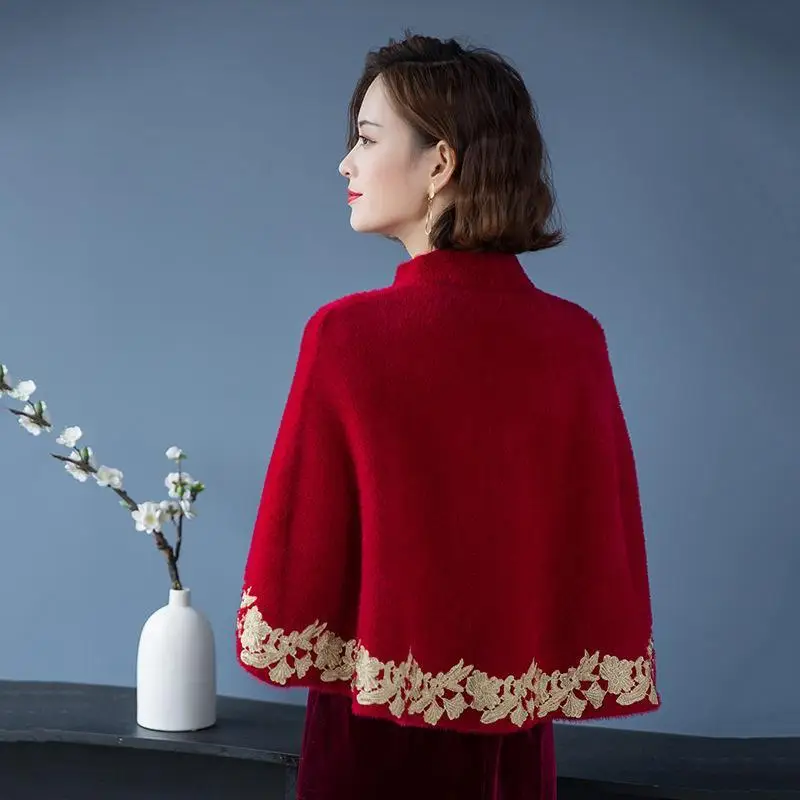 Женское вечернее платье-пончо с повседневной шалью осенне-зимнее пальто принтом