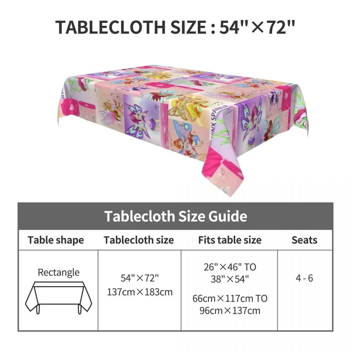 Прямоугольный маслонепроницаемый чехол для стола из мультфильма Disney Винкс