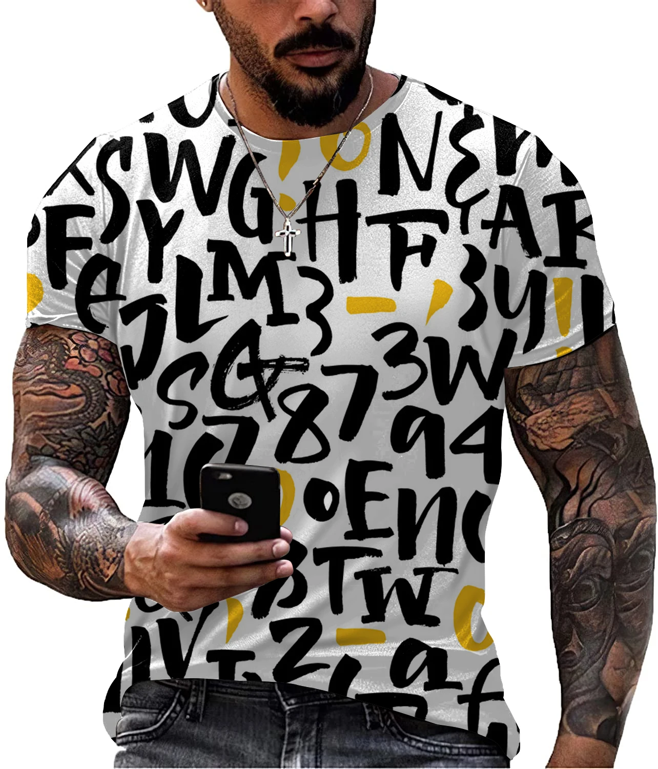 

Новинка 2022, уличный тренд для мужчин и женщин, Ретро пуловер с коротким рукавом и круглым вырезом и принтом цифр-букв, летняя футболка с 3D рис...