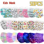 50 шт., одноразовые маски для лица с принтом радуги