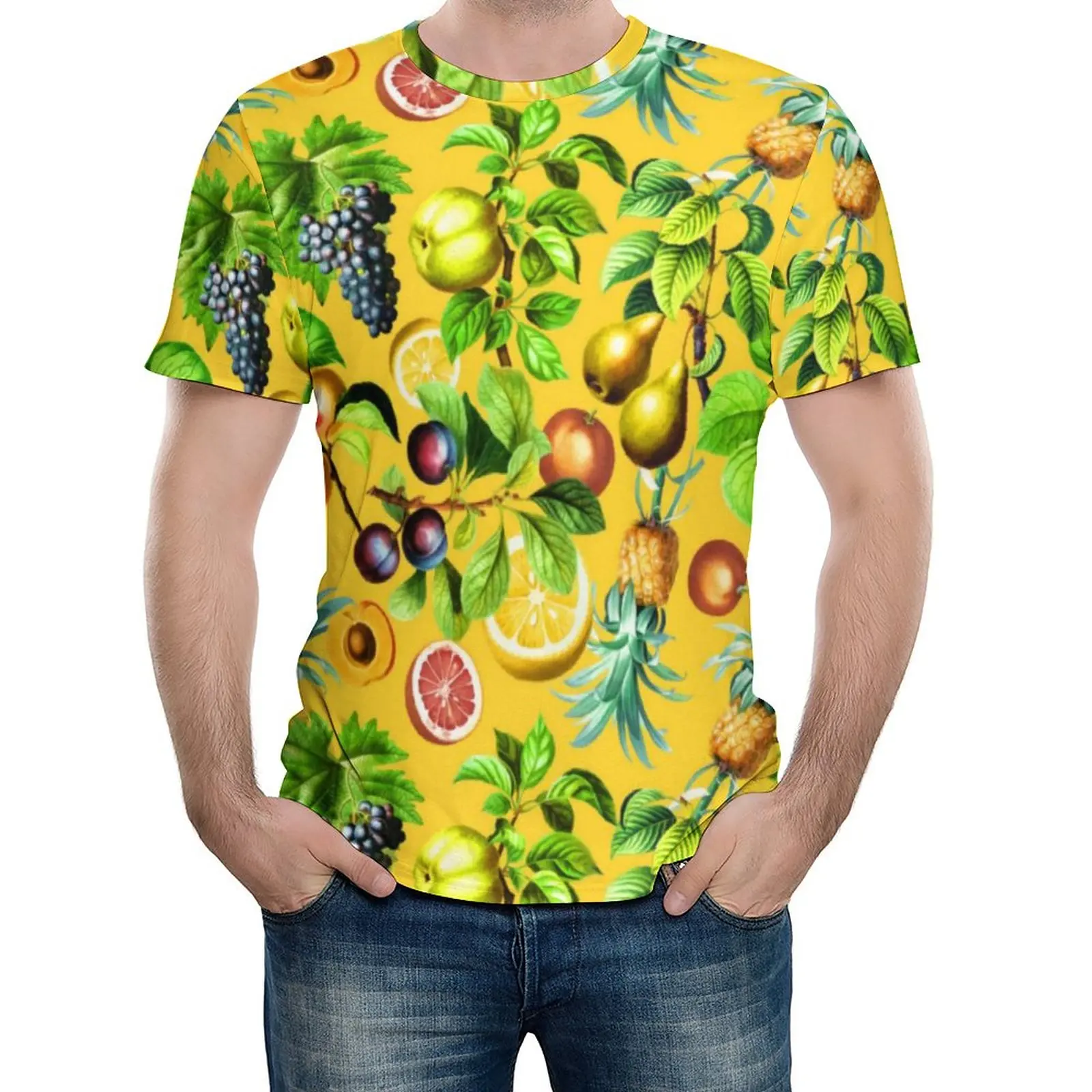 

Tropical Fruit Print T-Shirt Pineapple Lemon Male Trending T-Shirts Summer Graphic Tees Short-Sleeve Fun Big Size Clothes Gift