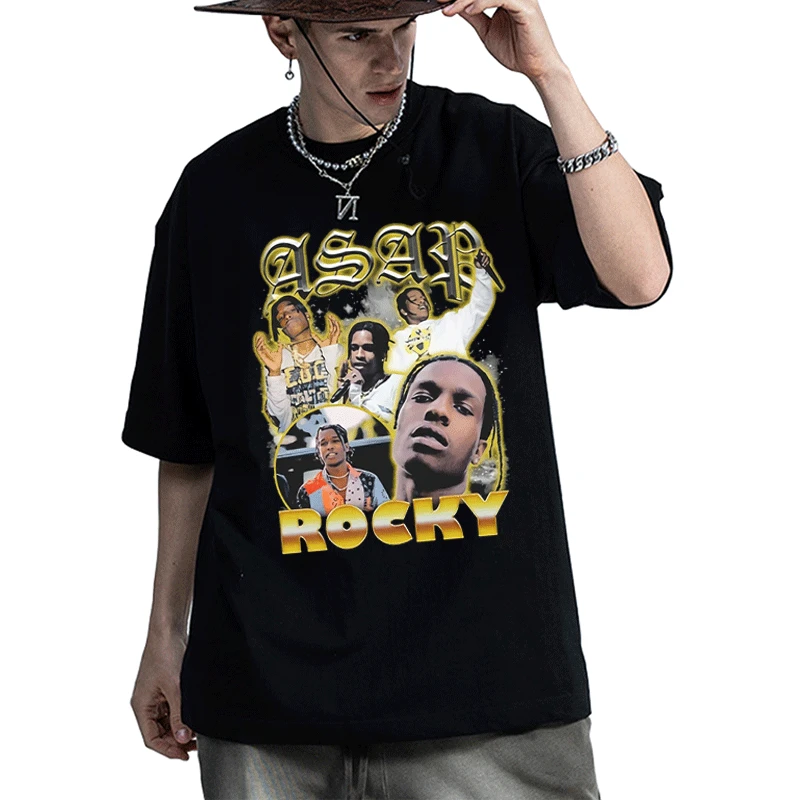 

Asap Rocky T-shirt Men Hip Hop Streetwear Harajuku Vintage T Shirt Graphic Printed Short Sleeve Tshirts Summer New Cotton Tees