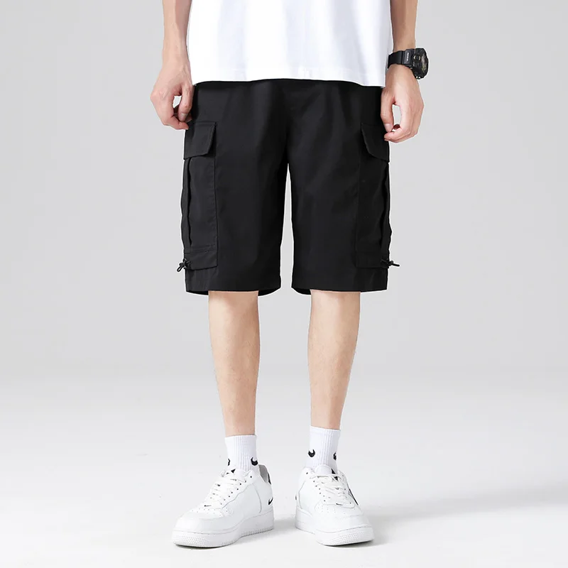 Men Flap Pocket Drawstring Waist Shorts Summer Casual Jogging Sport Pants Running Multi-pocket Overalls Straight Loose