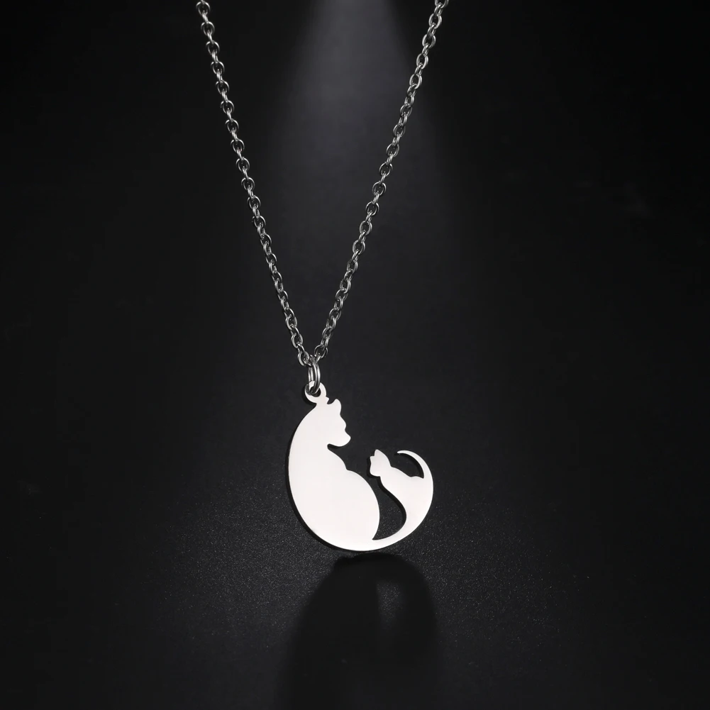 

Amaxer Stainless Steel Necklaces Couple Cat Pendants Chain Choker Jewellery Fashion Necklace For Women Jewelry Party Friend Gift