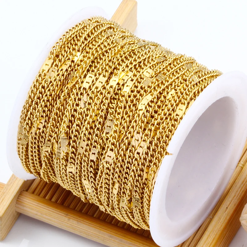 1Meters Stainless Steel Side Press Chains Plated 18KGold Jewelry Making Supplies Accessories DIY Necklace Bracelet Earring Chain