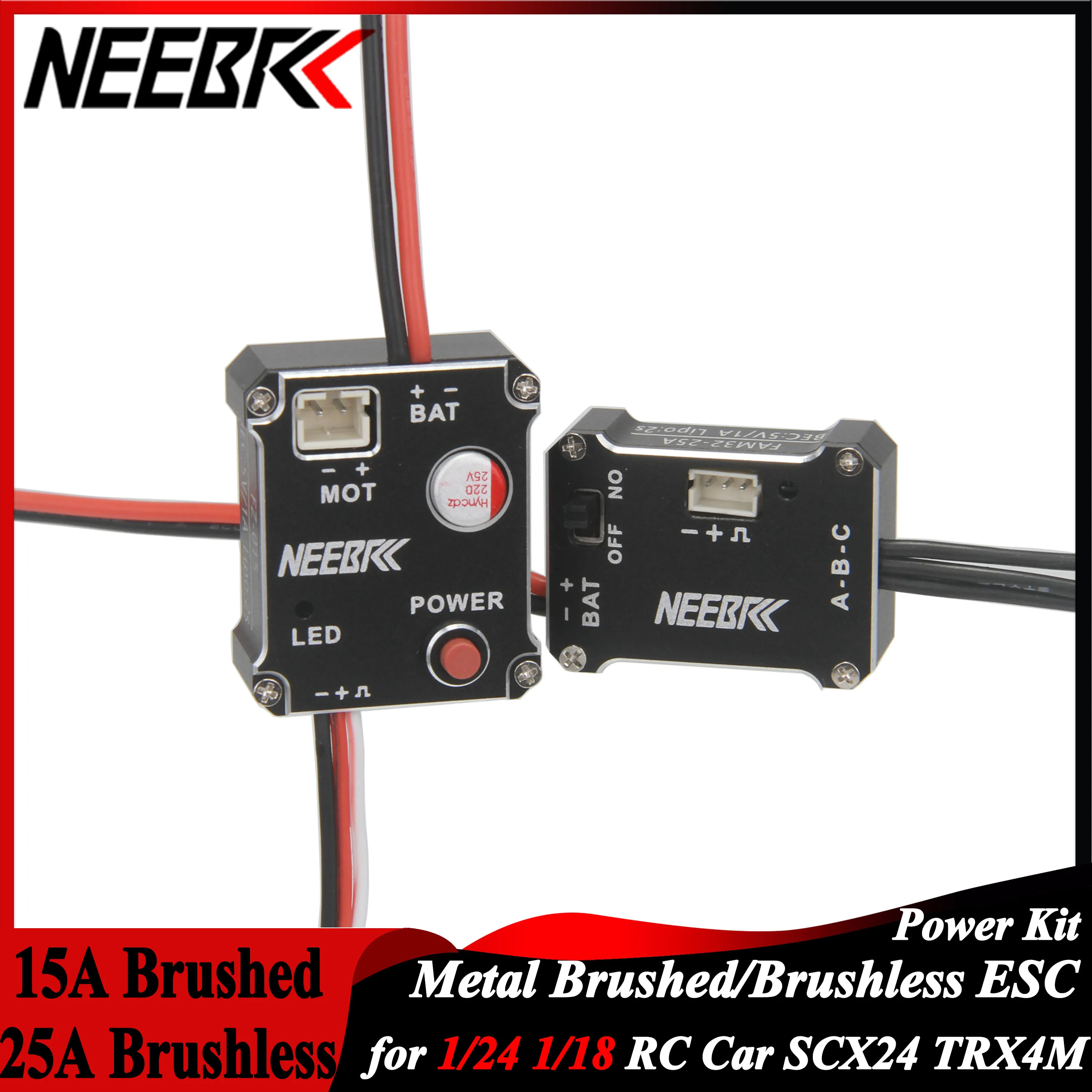 Фото NEEBRC 15A Матовый бесщеточный регулятор скорости ESC 25A 5 В/1 А BEC 2S для мини-автомобиля 1/24 1/18 FMS SCX24 Trx4m 180 1212 1224 Motor №1