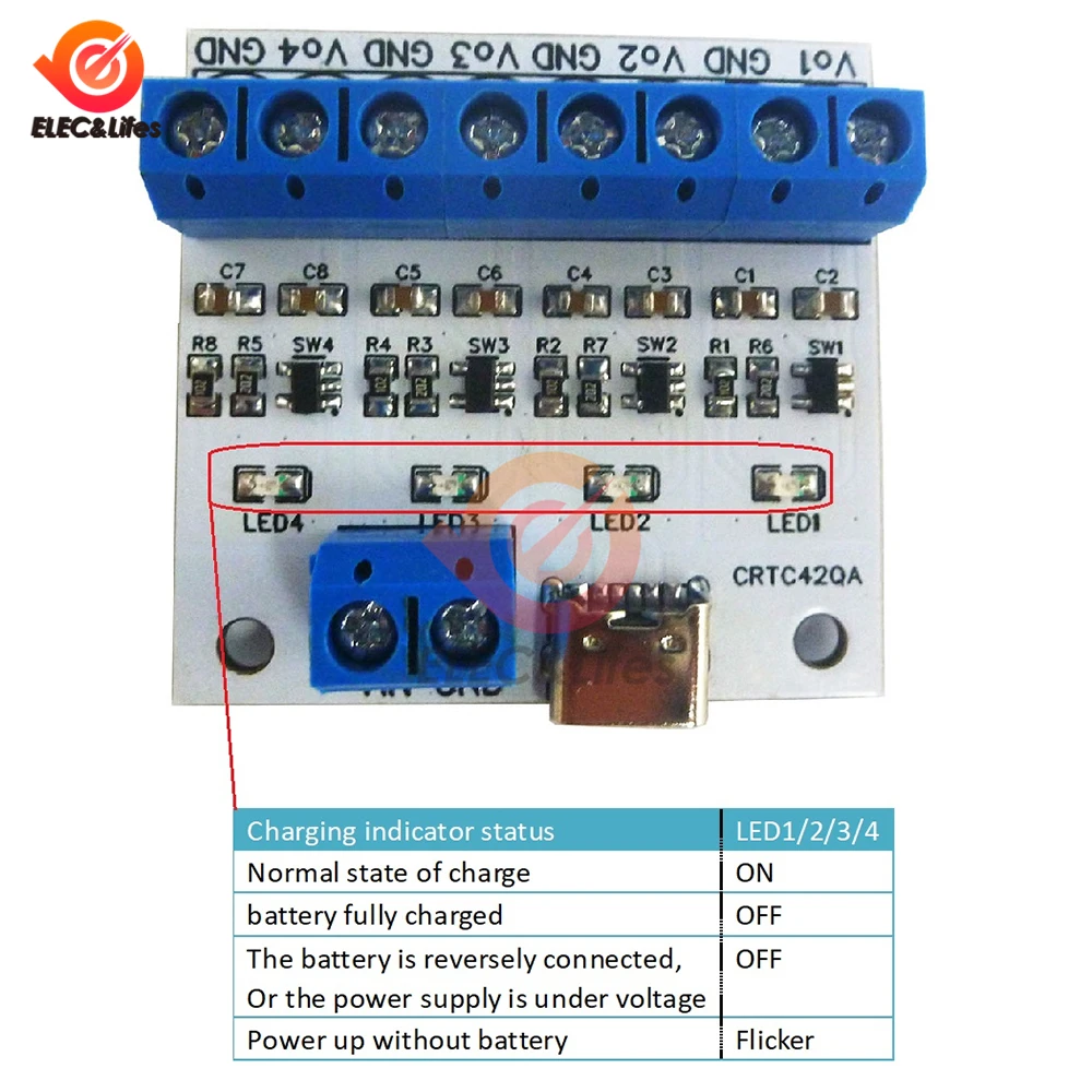 

4 канала, 1 ячейка, Usb Type-c, 3,7 в, 4,2 в, стандартная с защитой от обратного подключения аккумулятора