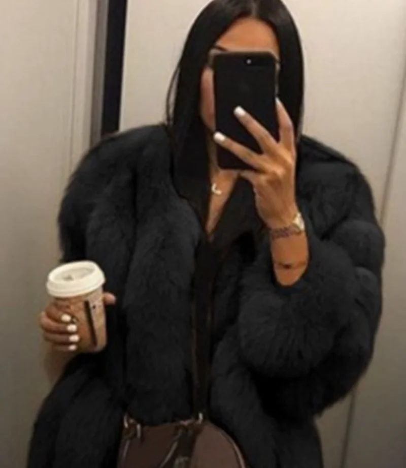 Winter Women's Warm Round Neck Thin Cardigan Long Sleeve Plush Fashion Temperament Women's Coat