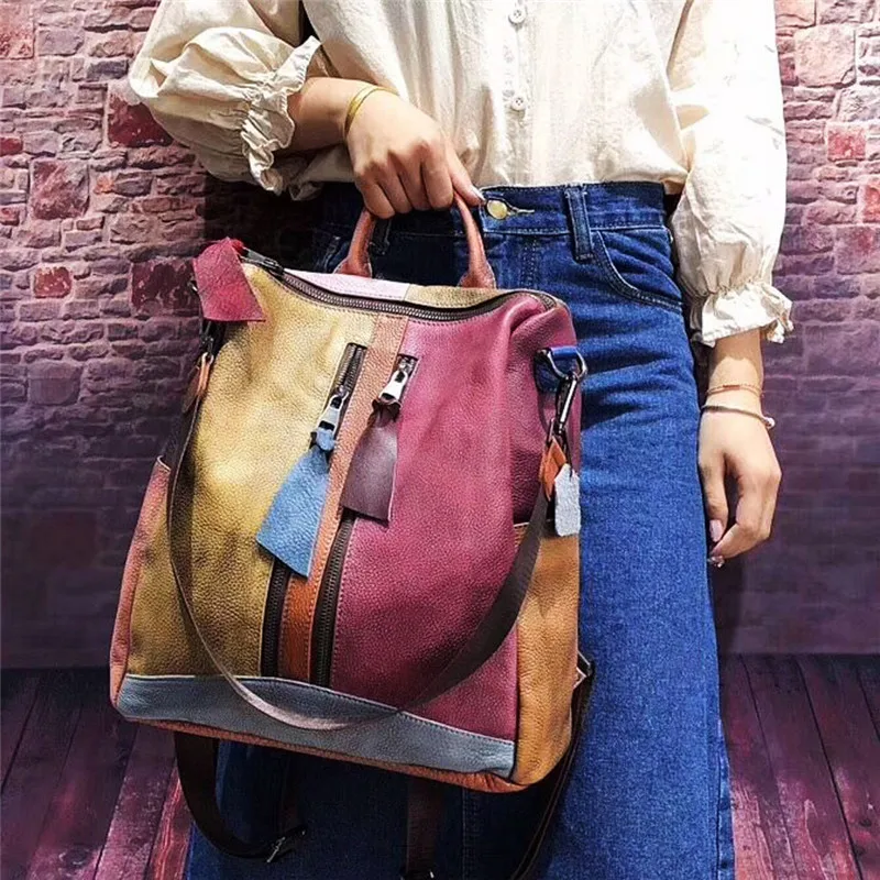 

Nesitu Unique High Quality Large Capacity A4 Vintage Colorful Genuine Leather Women Backpack Female Girl Lady Shoulder Bags M521